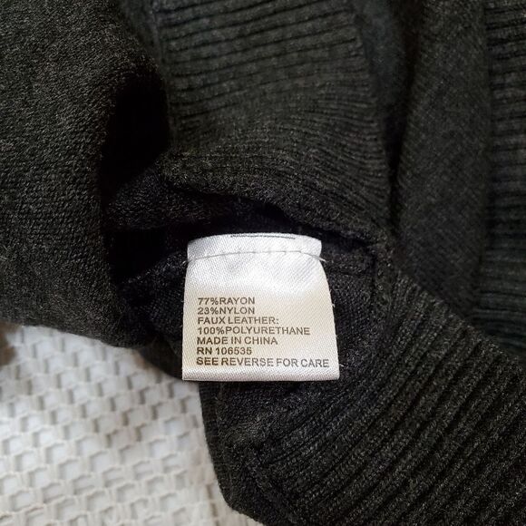 Central park west sweater size medium black gray cowl neck faux leather patch - Picture 7 of 8